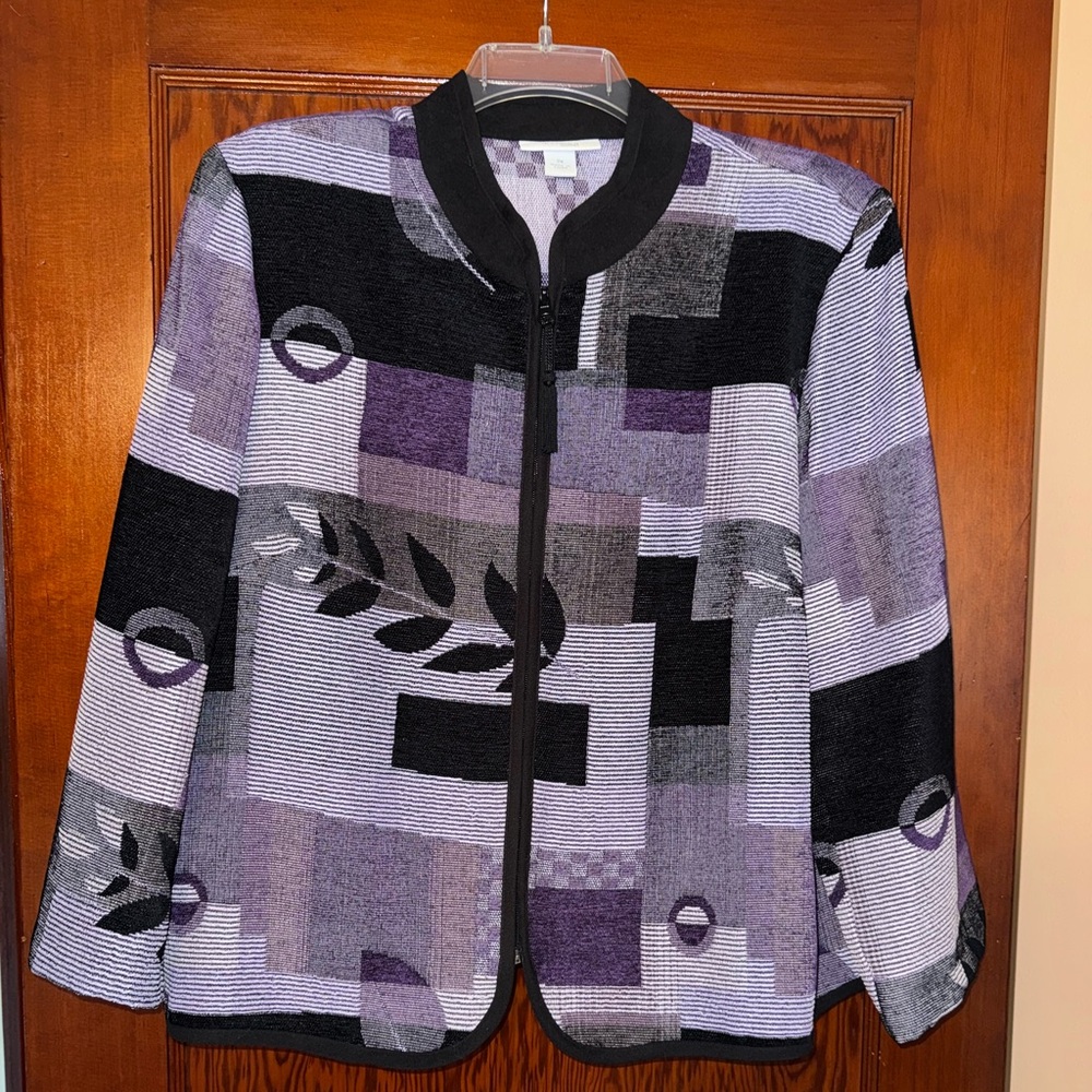 Dressbarn Woman Geometric Purple and Black Blazer